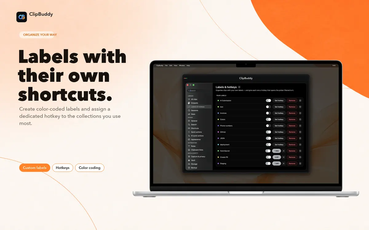 Create color-coded collections for the clips you use most.