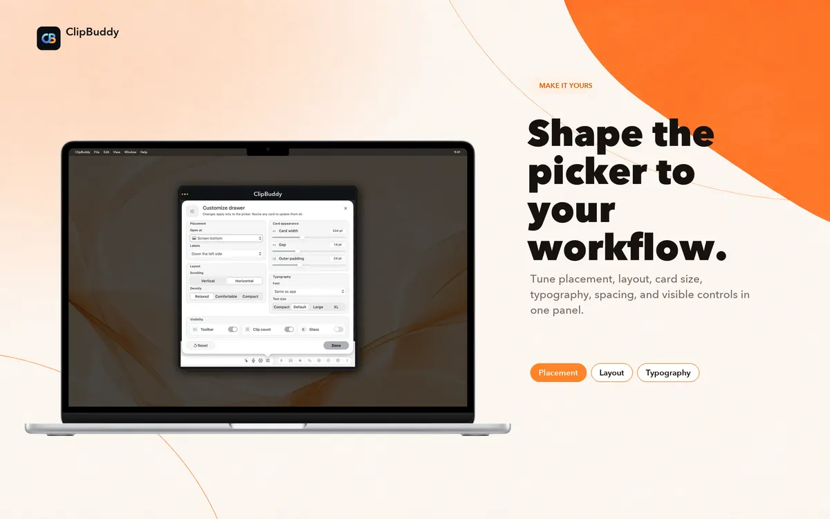 Tune placement, layout, card size, typography, spacing, and controls.