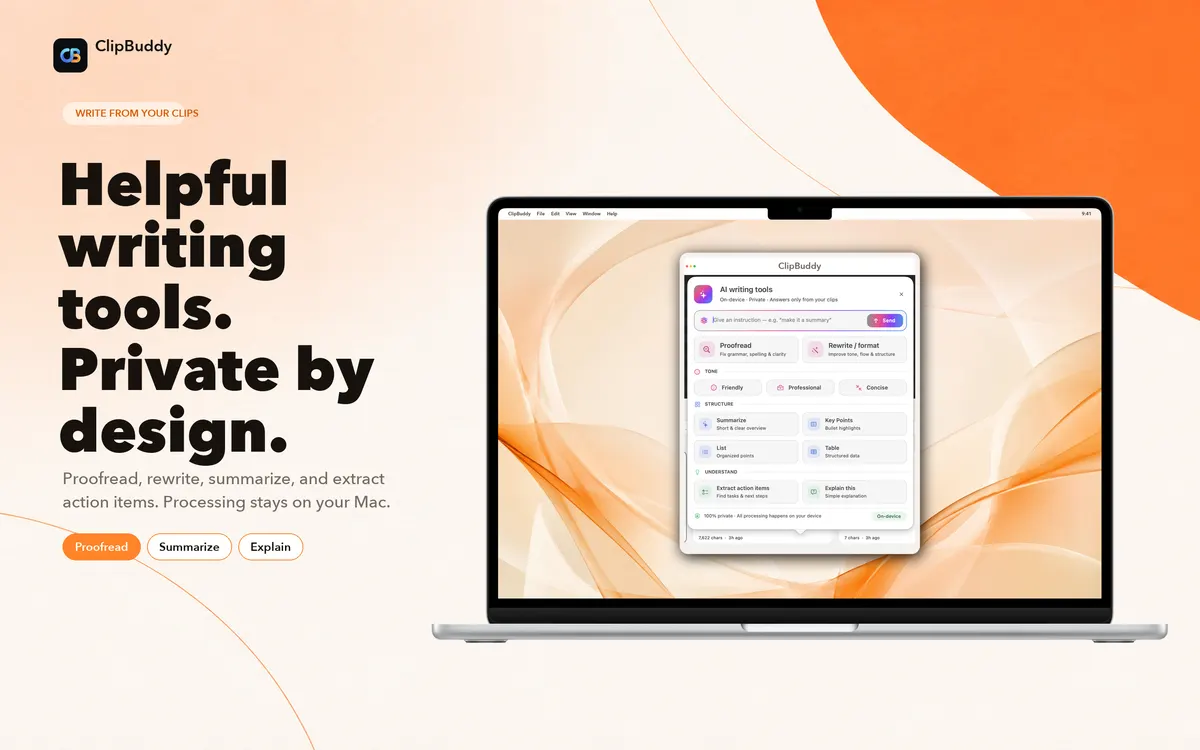 Proofread, rewrite, summarize, and understand copied text on your Mac.